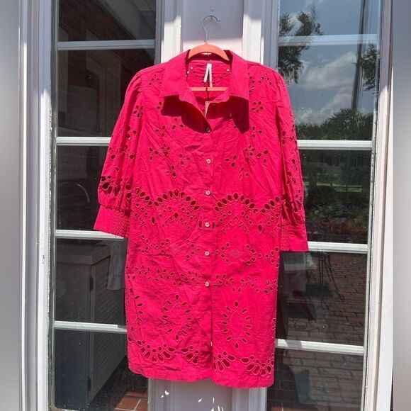 Anthropologie Eyelet Long Sleeve Embroidered Button-Down Mini Dress NWT - Picture 9 of 15